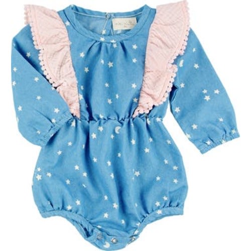 Ingrid Star Print Cotton Ruffle Bubble Romper