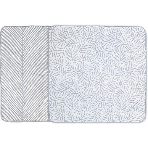 Toddlekind Pretty Practical Mat 100% Organic Cotton 47" x 47”, Reversible, Portable, Travel, Portable, Indoor/Outdoor, for Babies/Toddlers, Sandy Lines-Ocean Leaves-Stone (Grey)