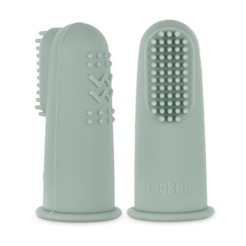 haakaa Silicone Baby Finger Toothbrush, Oral Care for Infants&Babies&Toddlers&Kids, Soft Food Grade Silicone, 0 Months+, 2 Pack, Pea Green