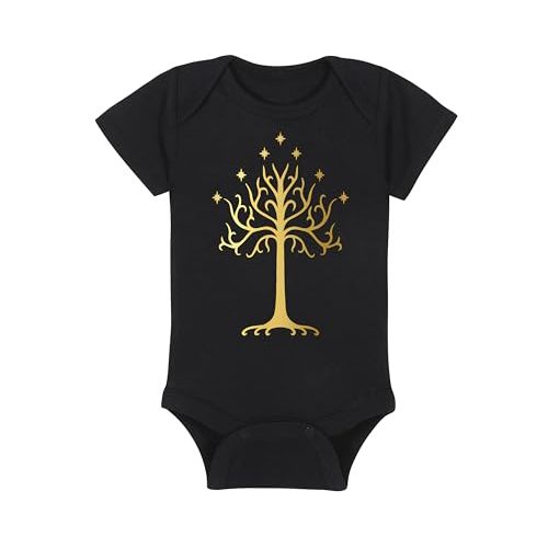 Fantasy Movie Baby Onesie - White Tree (0-3 Month - Black Fabric - Gold Design)