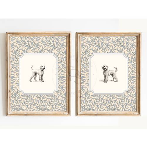 Dog Vintage Print Nursery Decor • Goldendoodle • Labradoodle Printable Wall Art Blue Gray Floral • Nursery Wall Grandmilennial Art Girl Boy
