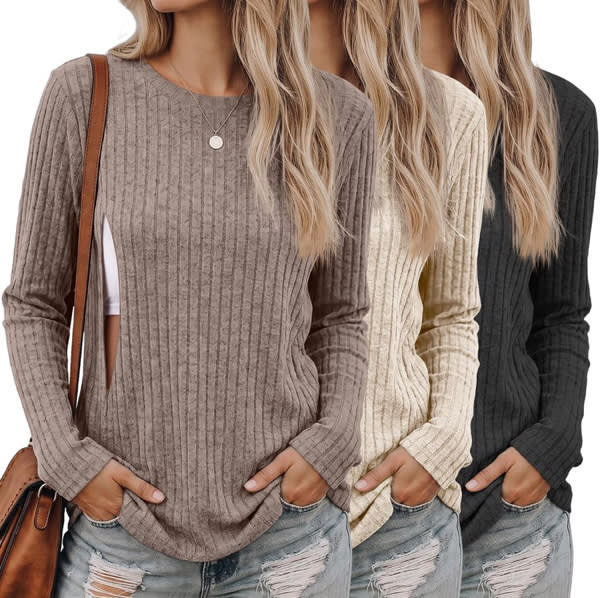3 Pack Maternity Nursing Ribbed Long Sleeve Tops
