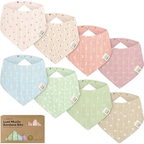 8-Pack Muslin Baby Bibs for Boys, Girls - Muslin Bandana Drool Bibs for Baby Girl & Boy, Drooling Newborn, Teething Toddler, Infant 0-36 months, 100% Cotton Extra Absorbent & Soft(Wild Bloom)