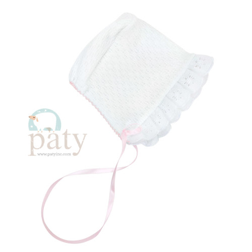 Paty, Inc. Bonnet w/eyelet pink - Spoiled Sweet Boutique - Spoiled Sweet Boutique
