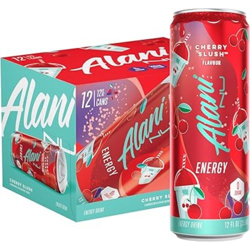 Alani Nu CHERRY SLUSH Ice Sugar Free, Low Calorie Energy Drinks | 200mg Caffeine | Antioxidants | Biotin, B Vitamins | Zero Sugar | 15 Calories or Less | 12 Oz Cans | 12 Count