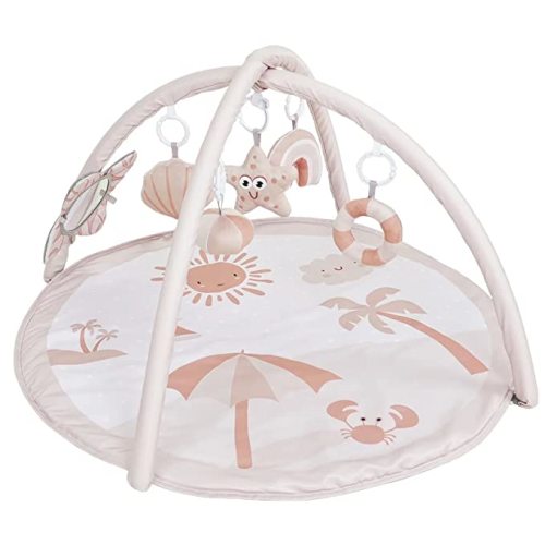 Baby Gym and Infant Play Mat, Sensory and Motor Skill Development Language Discovery Activity Gym, Non Slip Washable Playmats for Babies to Toddlers (Beach Theme)