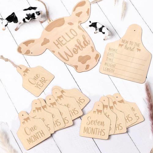 Amazon.com: Huray Rayho Cow Baby Monthly Cards Rustic Wooden Herd Cattle Newborn Photography Props to Record Your Baby´s Growth, Gift Set of 14 Reversible Cards for Pregnancy and Baby Shower : Electronics