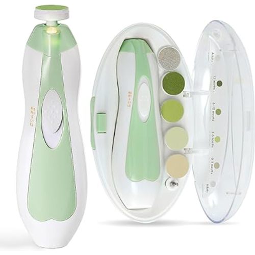 haakaa Baby Nail Trimmer Electric with 6 Attachments, Electric Baby Nail Buffer Kit with LED Light, Whisper Quiet Newborn Nail File for Babies, Suitable from Newborn to The Whole Family, Green