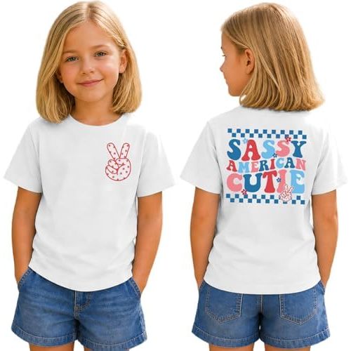 Toddler Girls 4th of July T-Shirts Sassy American Cutie Graphic Tee Tops Short Sleeve Crewneck Summer Clothes