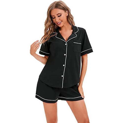 GEX 100% Cotton Pajamas for Women 2 Piece PJ Set Short Sleeve Button-Down Soft Knit Summer Sleepwear Loungewear S-XXL