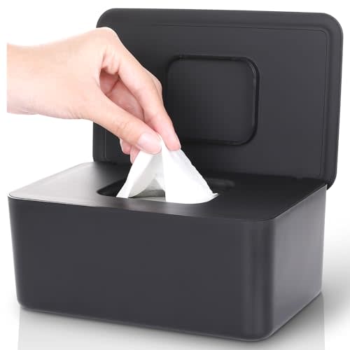 Lijroavy Baby Wipes Dispenser & Wipes Holder - Non-Slip Refillable Baby Wipes Container with Sealing Lid, Keeps Wipes Fresh, Portable Wipes Case for Travel & Home (Black)