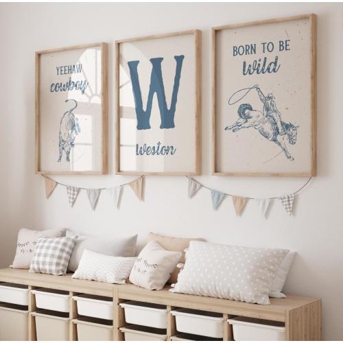 Personalized Cowboy Nursery Prints, Boy Room Printable Wall Art, Western Cowboy, Perfect Gift for Newborn, DIGITAL DOWNLOAD