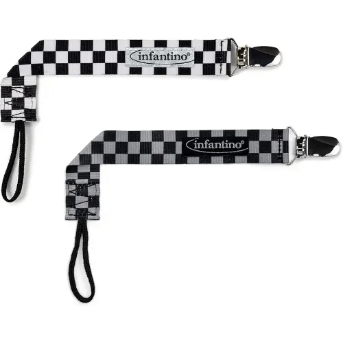 BooginHead by Infantino PaciGrip 2-Pack Pacifier Clips – Universal Fit, Gentle on Clothes, Keeps Pacifiers Clean & Close, Ages 0-36 Months, Black, Grey and White Skater