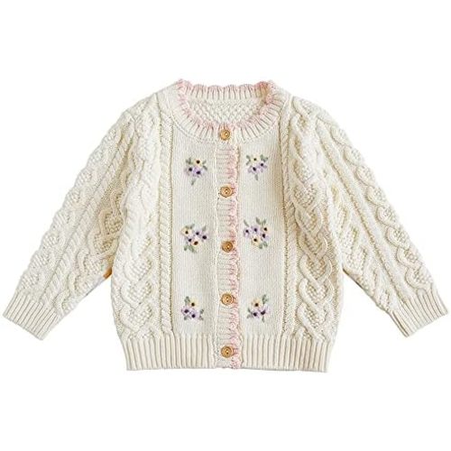 Baby Girls Knitted Cardigan Sweater Crewneck Knit Crochet Button Closure Cardigan Tops Coat Outwear for Toddler