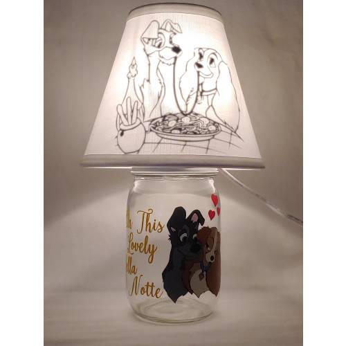 Mason jar small lamp, nightlight - Lady and the Tramp influenced