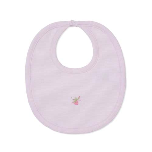 Bib Pink Stripe w/Hand Emb Strawberry