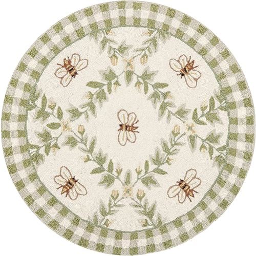 SAFAVIEH Chelsea Collection 3' Round Ivory / Green HK55A Hand-Hooked French Country Wool Area Rug
