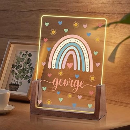 Personalized Rainbow Bridge Night Light for Girls Custom Kids Christmas Birthday Gifts Acrylic Night Light Customized Baby Nursery Decor Night Lamp with Name Halloween Thanksgiving Unique Gifts - A12