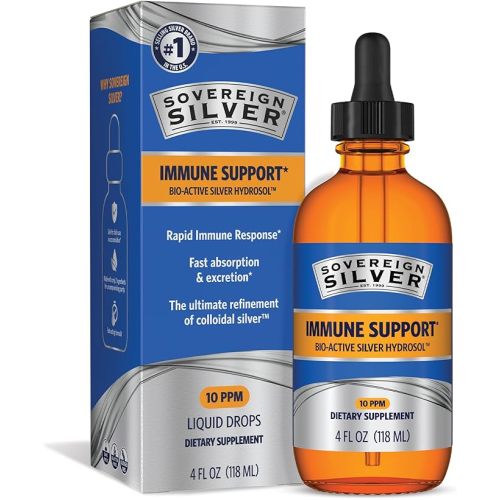 Sovereign Silver Immune Support - Colloidal Silver, Bio-Active Silver Hydrosol, 10 ppm, Liquid Twist Top, 16 Fl Oz, (473 mL)