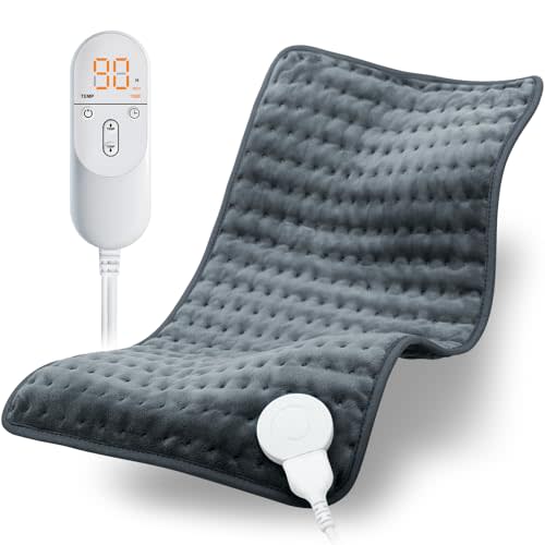 Heating Pad for Back Pain Relief, Electric Heating Pads for Cramps/Abdomen/Waist/Shoulder with 6 Heat Settings and Auto-Off, Moist/Dry Heat pad, Christmas Gifts for Women Men Mom Dad, 12" x 24"(Gray)