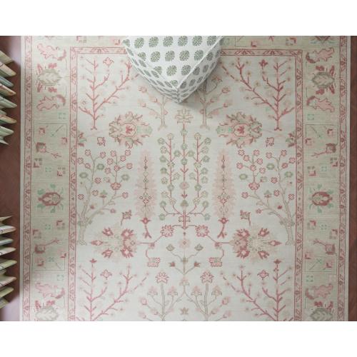 Floral Oushak Rug Ivory Pink, Modern Area Rug