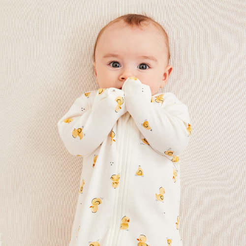 Rubber Duckie Print on Off-White Sleeper | 3 MONTHS