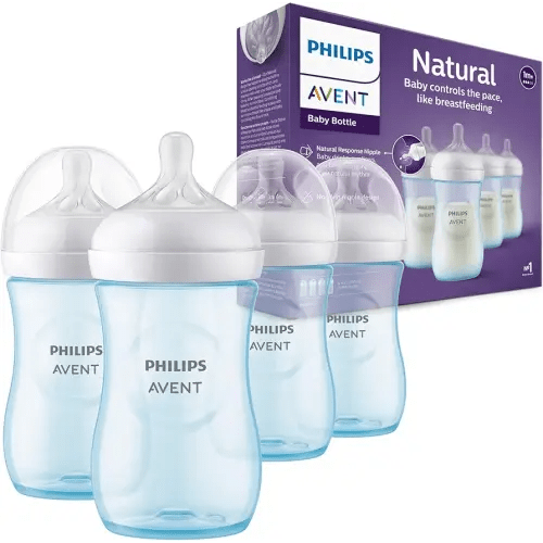 Philips Avent Natural Baby Bottle with Natural Response Nipple, Blue, 9oz, 4pk, SCY903/24