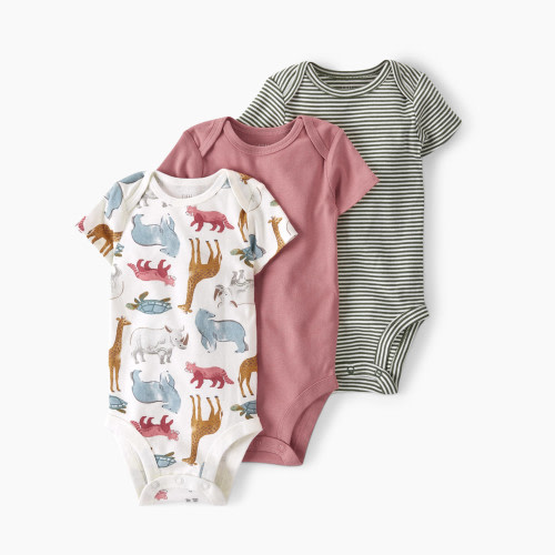Carter's Little Planet Cotton Rib Bodysuits (3 Pack) - Animals/Stripes, 6M