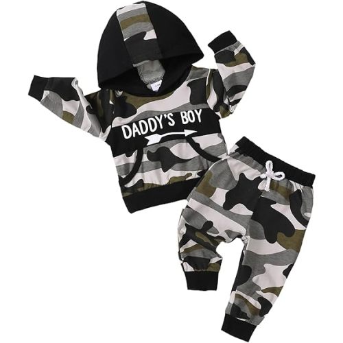 Infant Toddler Baby Boy Clothes Camo Long Sleeve Graphic Hoodie Sweatshirt Pant Set Cute Fall Winter Newborn Outfits