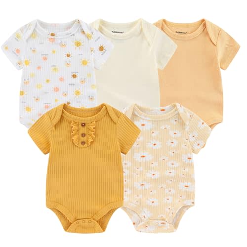 Kiddiezoom Newborn Baby Unisex Cotton One-Piece Bodysuits Baby Gift 5-Pack Baby Clothes