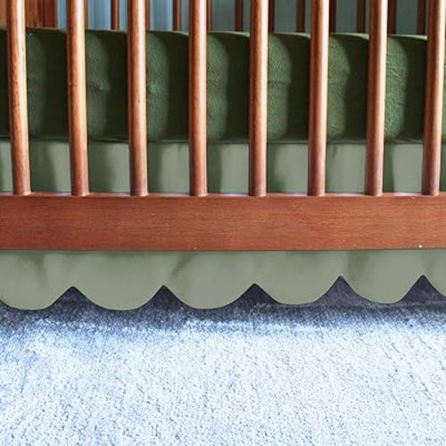 100% Microfiber Scalloped Crib Skirt 28"x 52" with 16" Inch Drop Lenght with 4 Split Corners for Baby Boys Girls Soft Nursery Toddler Bed Skirt - Sage Solid
