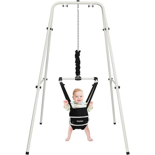 2 in 1 Baby Jumper with Stand, Baby Walking Harness Function, Premium Spring, for Infant 6-12 Months, Easy to Fold and Storage, Black