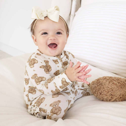 Beary Sweet Bamboo Waffle Zipper Ruffle Footie
