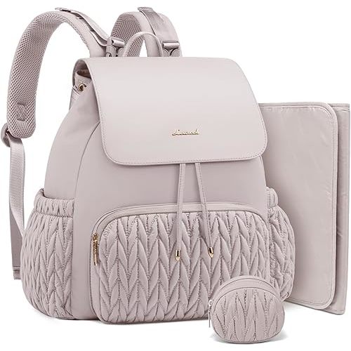 LOVEVOOK Diaper Bag Backpack, Small Baby Bag, Cute Baby Diaper Bag, Stylish Water-Resistant Travel Baby Bag for Mom, Baby Backpack with Changing Pad, Stroller Straps -Nude