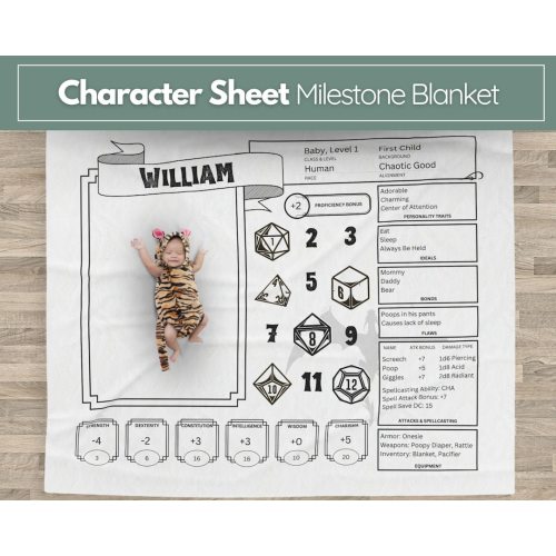 Personalized Baby Shower Gift Milestone Baby Blanket for Newborn Gift DnD Character Sheet Custom Dragon Blanket Milestone Blanket Gift Baby