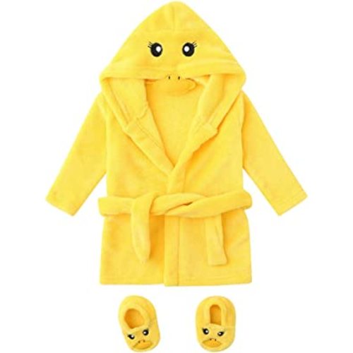 Baby Robe Hooded Robe Warm Soft Plush Bathrobe Bath Towel Robe Spa Set Baby Bathrobe Towel & Slippers