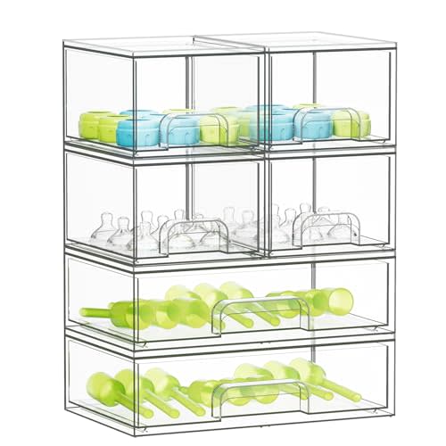 SpaceAid Bottle Storage Organizer Baby - Acrylic Bottles Station Organizer Container, Stackable Clear Drawers for Countertop, Vanity, Bathroom, Cabinet, Pantry Organization, 6 Pack, 4S2L, 15.6"H
