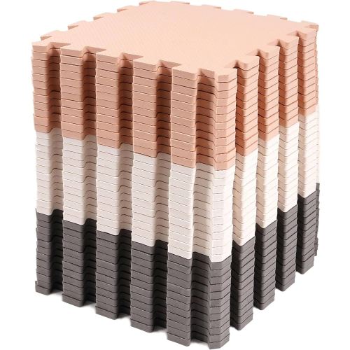 BalanceFrom 36 Piece Kids Puzzle Play Mat, Foam Floor Tiles, Cream/Gray/Beige
