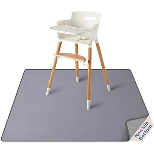 Blissful Diary Baby Splat Mat for Under High Chair, 50.4 x 50.4 Inch Wipeable Splash Mat, Waterproof and Washable, Anti-Slip Floor Protector, Gray