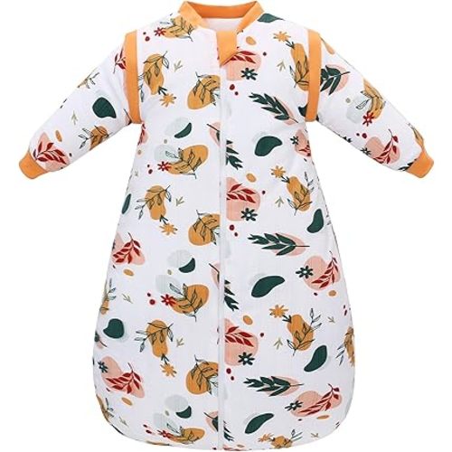 Baby Sleep Sack, TOG 2.5 Winter Wearable Blanket, Removable Long Sleeves Baby Sleeping Bag for Infants and Toddlers, Super Soft Warm Comfortable Sleeping Sack, Leaf, 0-6M
