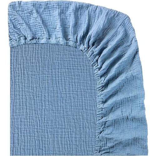 Muslin Crib Sheet – 100% Cotton Baby Fitted Sheet for Boys & Girls, Ultra Soft & Breathable, Snug Fit with 360° Elastic, Fits Standard Crib Mattress 28" x 52" & Toddler Beds.