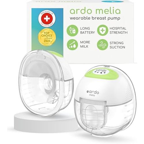 Ardo Melia Wearable, Hands-Free Breast Pump - Hospital Grade, Strong Suction, Long Battery Life, Massage Mode, Memory, Ultra Discreet, Portable, Easy-to-Clean, 6 oz Capacity, with 24mm & 19mm Inserts