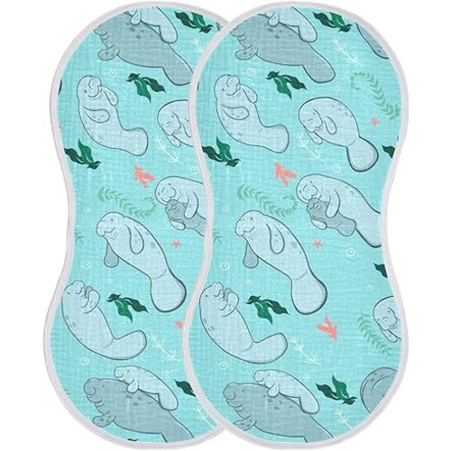 Sea Cute Manatees Burp Cloths Baby Boys Girls Absorbent Soft Cotton Burping Cloths Rags 2 Pack
