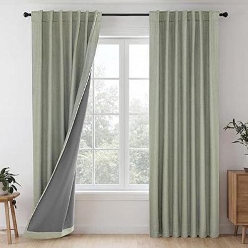 H.VERSAILTEX 100% Blackout Curtains Back Tab Full Light Blocking Curtain Draperies with Gray Coating Thermal Insulated Window Treatment Set of 2 Panels, 52" W x 84" L, Sage