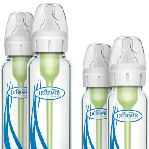 Dr. Brown's Natural Flow Anti-Colic Options+ Narrow Glass Baby Bottles, Made in The USA, BPA Free, 8oz and 4oz, 0m+, 4-Pack