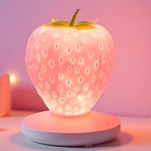 Strawberry Night Light, Cute Silicone LED Touch Strawberry Lamp, USB Rechargeable, 3 Modes Dimmable, Color Changing Bedside Lamp, Valentine's Day, Birthday Gifts