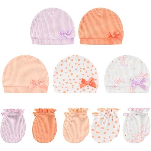 Baby Hat and Mittens Set Cotton Newborn Baby Hats Caps for Boys and Girls, 0-6 Months
