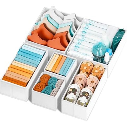 Criusia Drawer Organizer 6 Pack White Dresser Organizer Bins Baby Clothes Organizers Drawer Organizer Divider