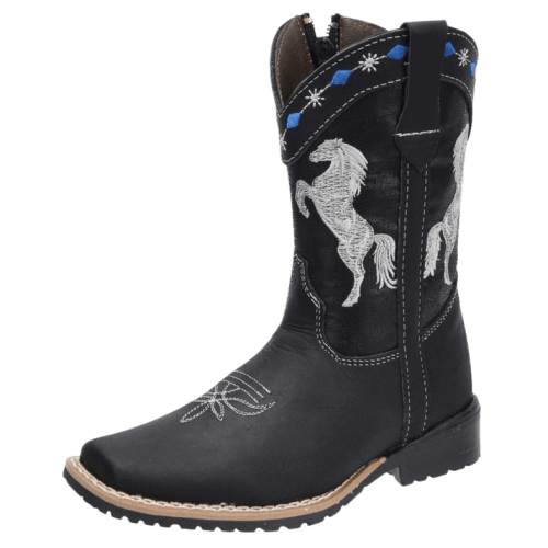 Boys' Black with Standing Horse Square Toe Rodeo Boot