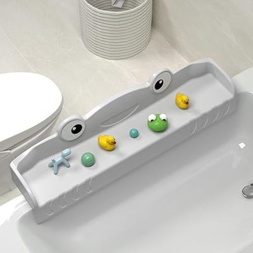 Splash Guard for Bath Tub-Bathtub Caddy Tray with Play Shelf-Bathtub Shelf Over Tub for Kids' Toy-Bathroom Toy Organizers and Storage-Bath Side Table Toy Holder for Kid Baby Toddlers (Gray)
